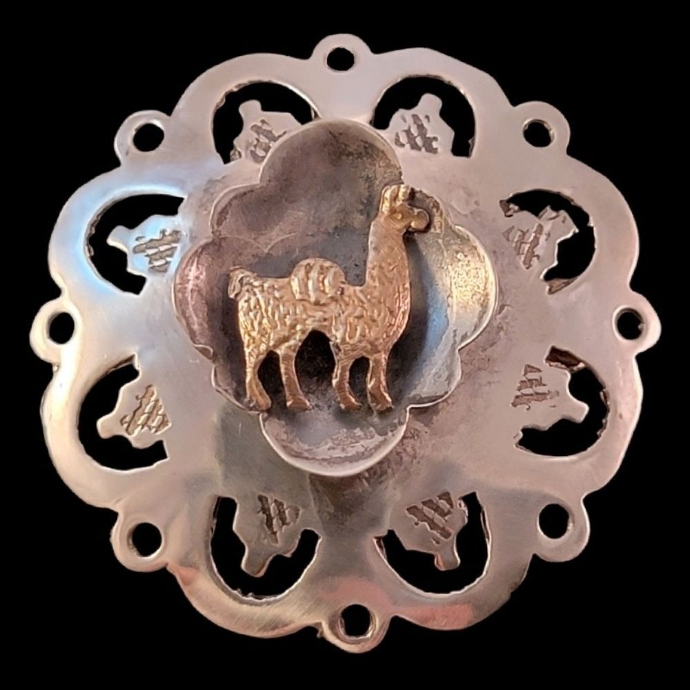 Vintage Peruvian 18k Gold Sterling Silver Llama / Alpaca Pendant Brooch Pin